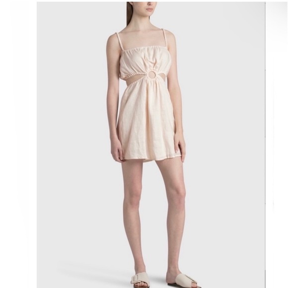Anthropologie Faithful The Brand Zuma Linen Cut-Out Mini Dress in Shell Size 10 - Picture 15 of 16